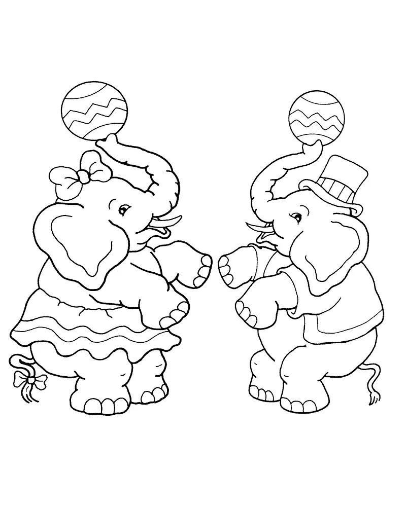 Circus Elephants (Printable Coloring Page for Kids)