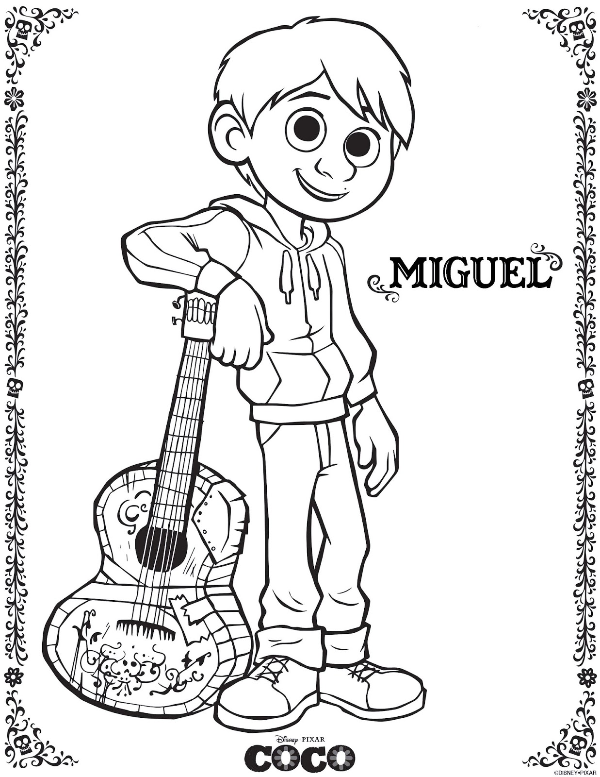 Super simple Coco coloring pages (Disney / Pixar) : Miguel Rivera