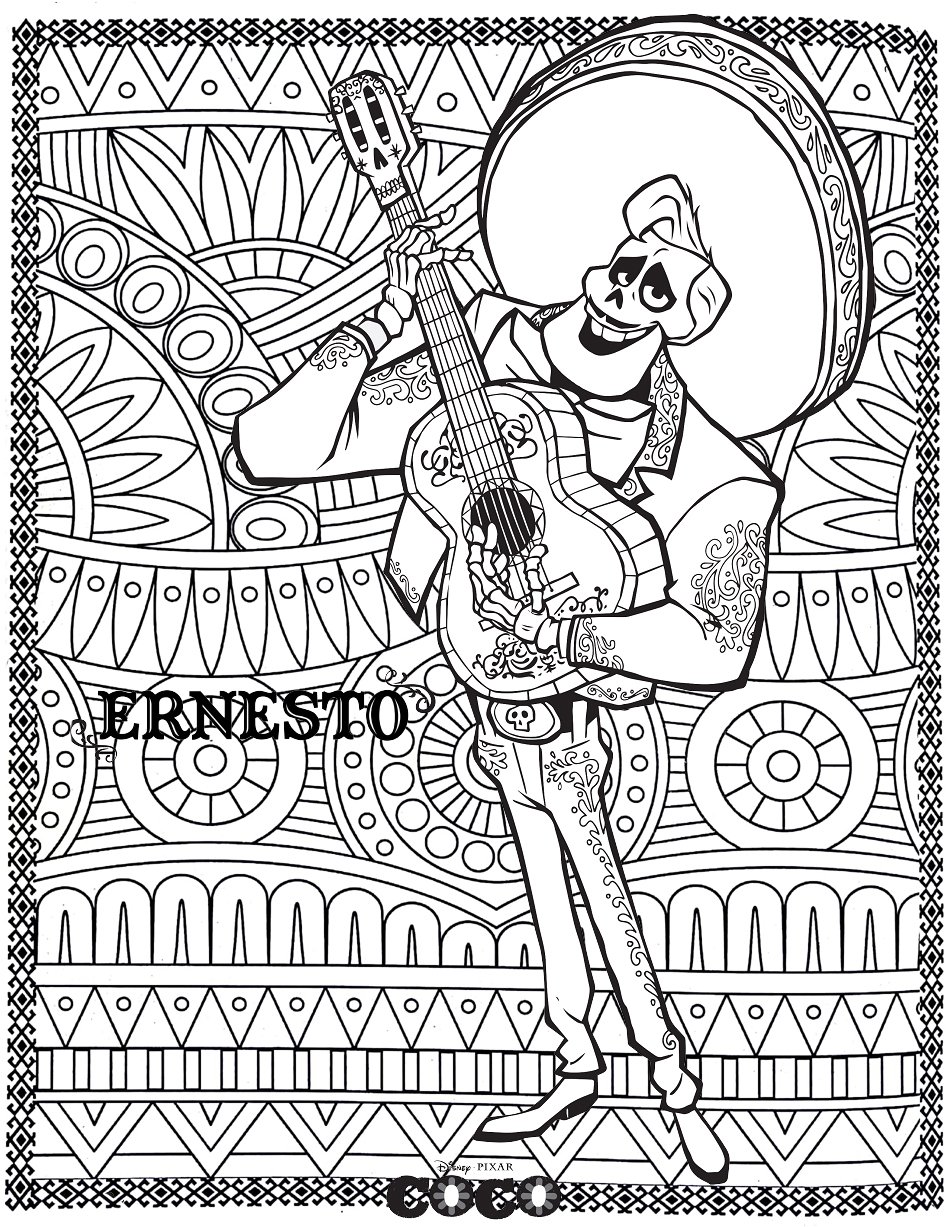 Coco coloring pages to print for kids (Disney / Pixar): Ernesto