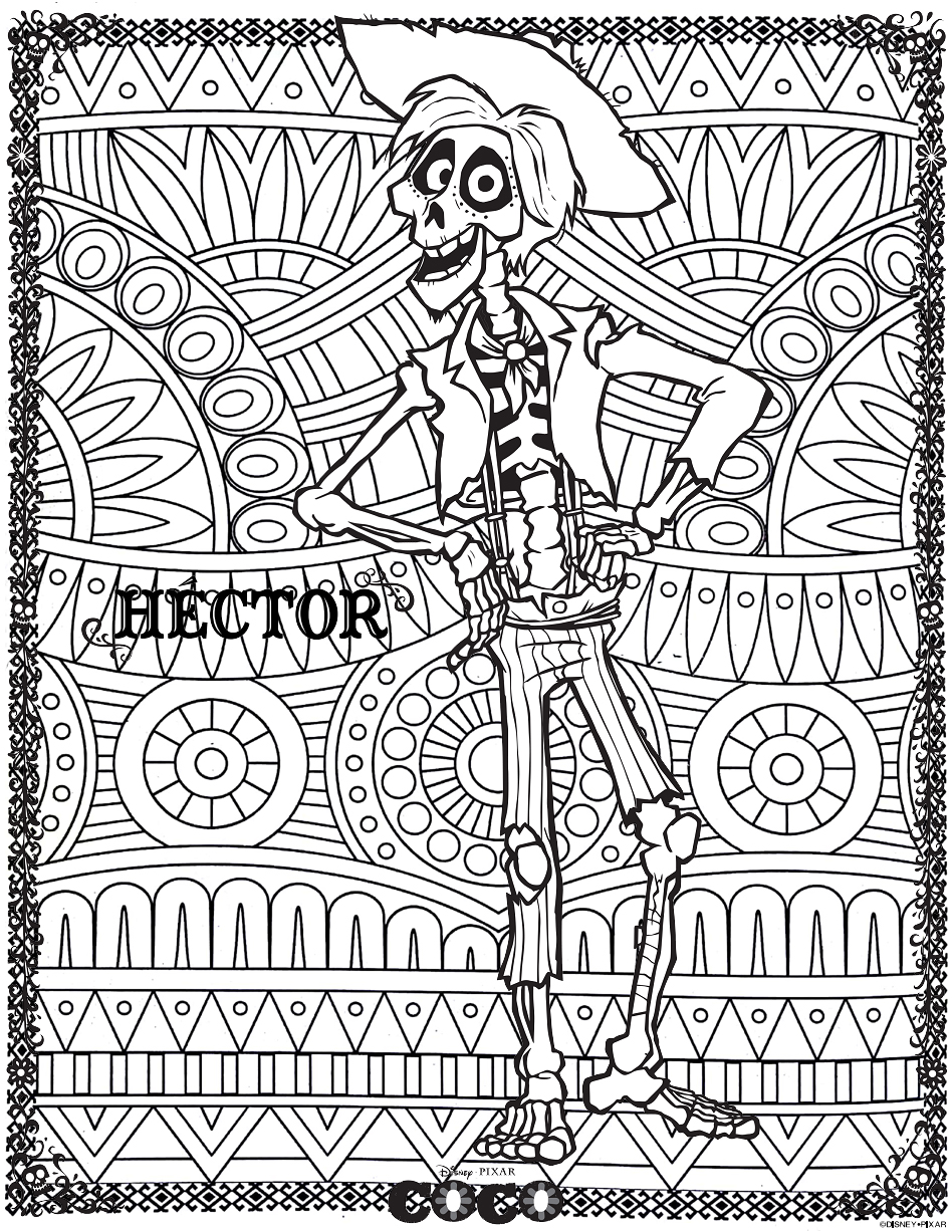 Hector With Patterns In Background Coco Kids Coloring Pages