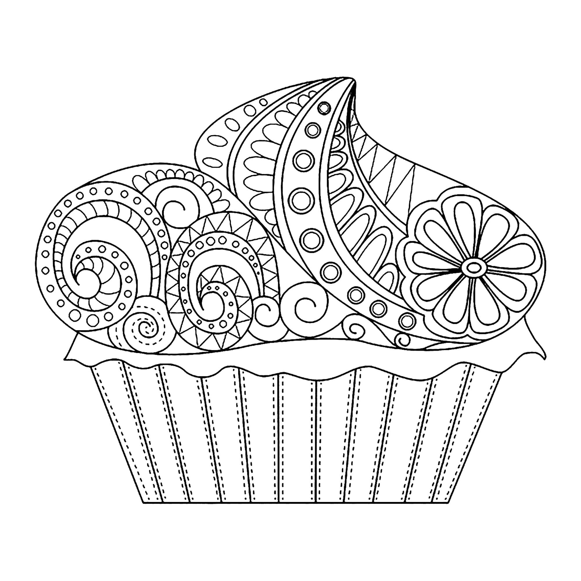 Zentangle style coloring cupcake