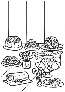 Coloring page cupcakes and cakes to print for free