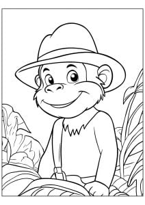 George in adventurer's gear (Curious George Coloring Page)