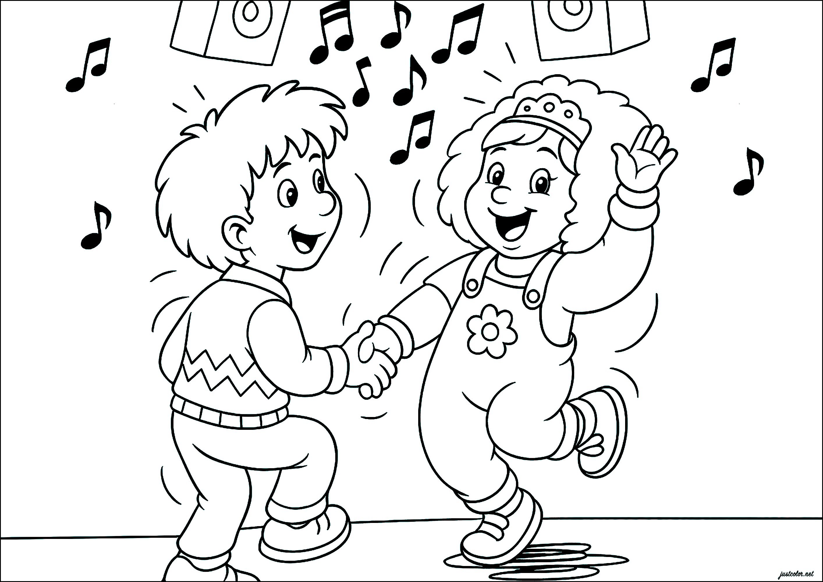 Children dancing (Printable Dance Coloring Page for Kids)