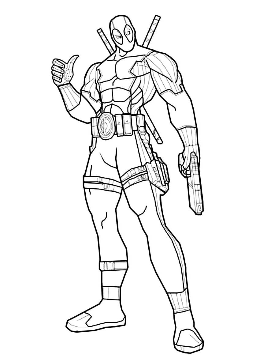 Printable Deadpool coloring page to print and color for free