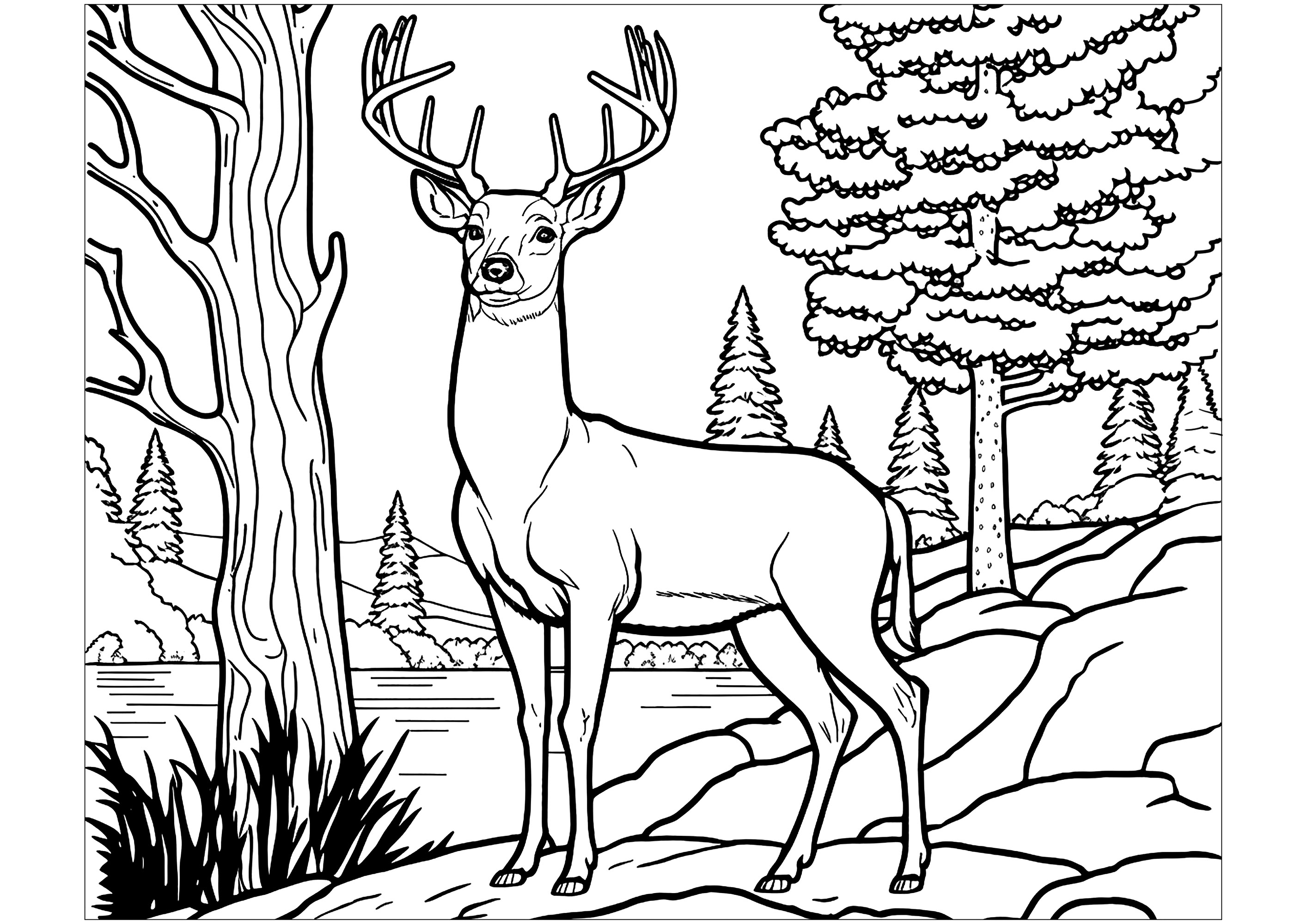A beautiful deer in the forest to color