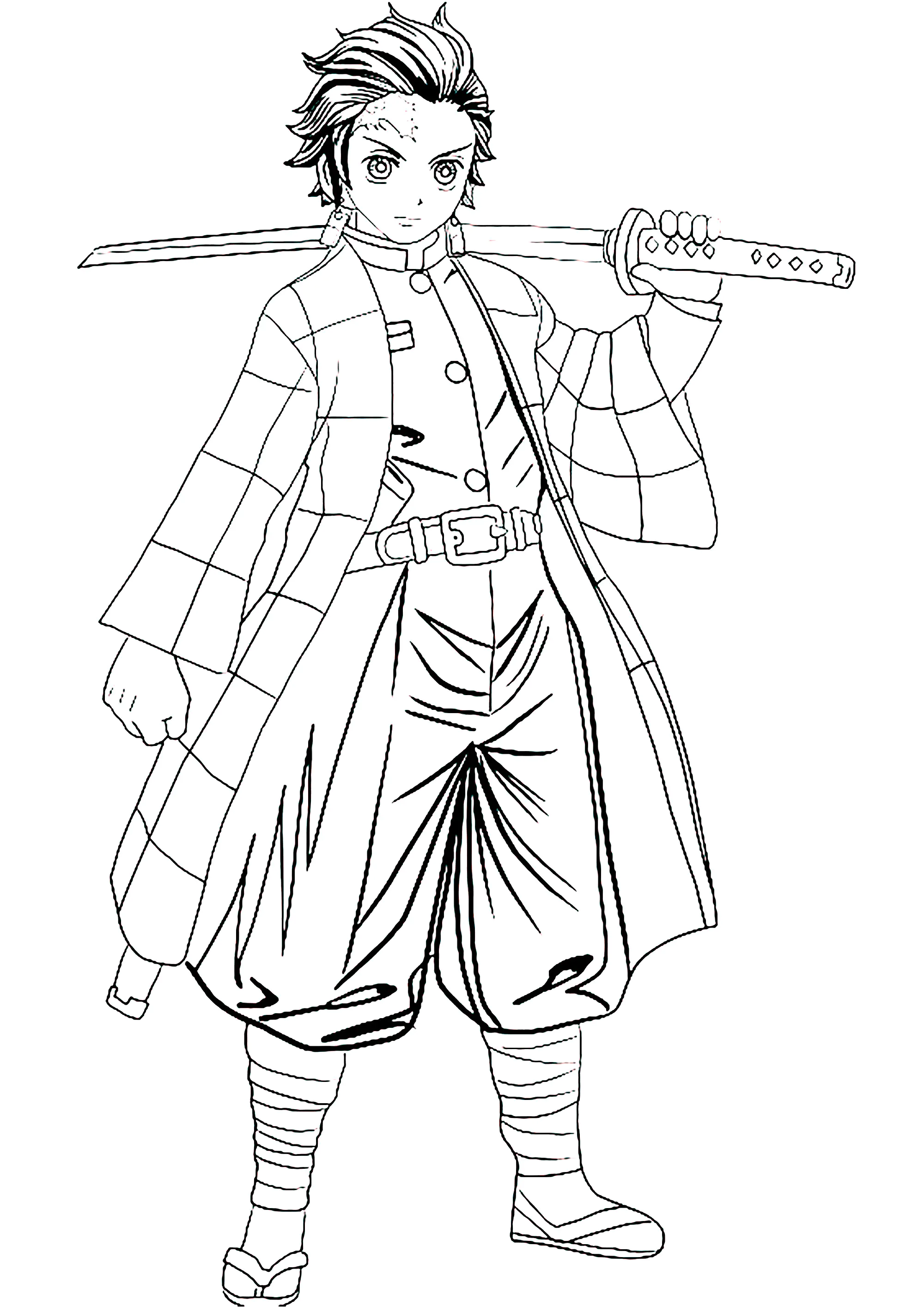 Tanjiro Kamado with his sword (Printable Demon Slayer Coloring Page for Kids)