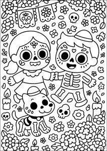 Children and skeleton dog at Day of the Dead