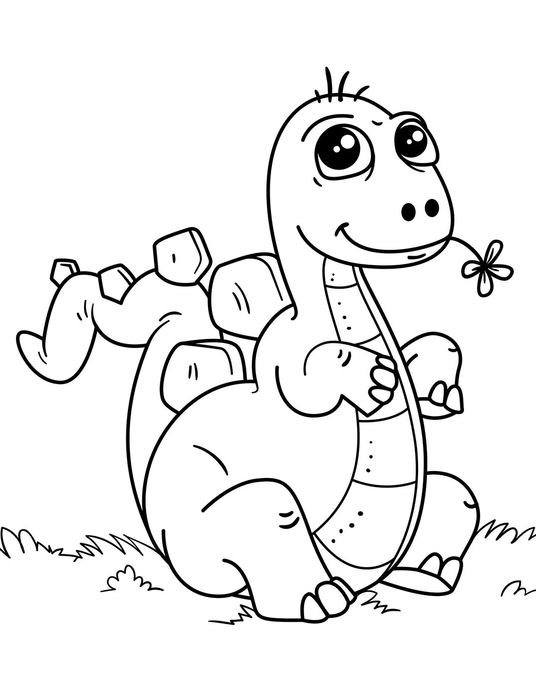 Coloring a little dinosaur with his flower!