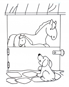 Coloring page dog to color for children : dog and horses