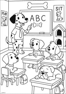 Dog school (Coloring Page)
