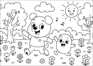 A joyful stroll in the park (Dog Coloring Page)