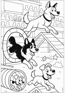 Dog training competition (Coloring Page)