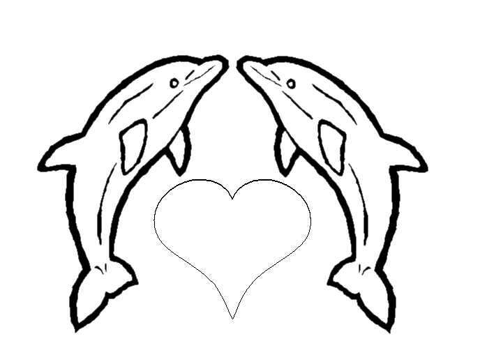 2 dolphins and a heart to print and color