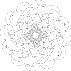 Printable Coloring Page for Kids : Rosette with dolphins