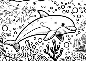 Printable Coloring Page for Kids : Swimming bottlenose dolphin