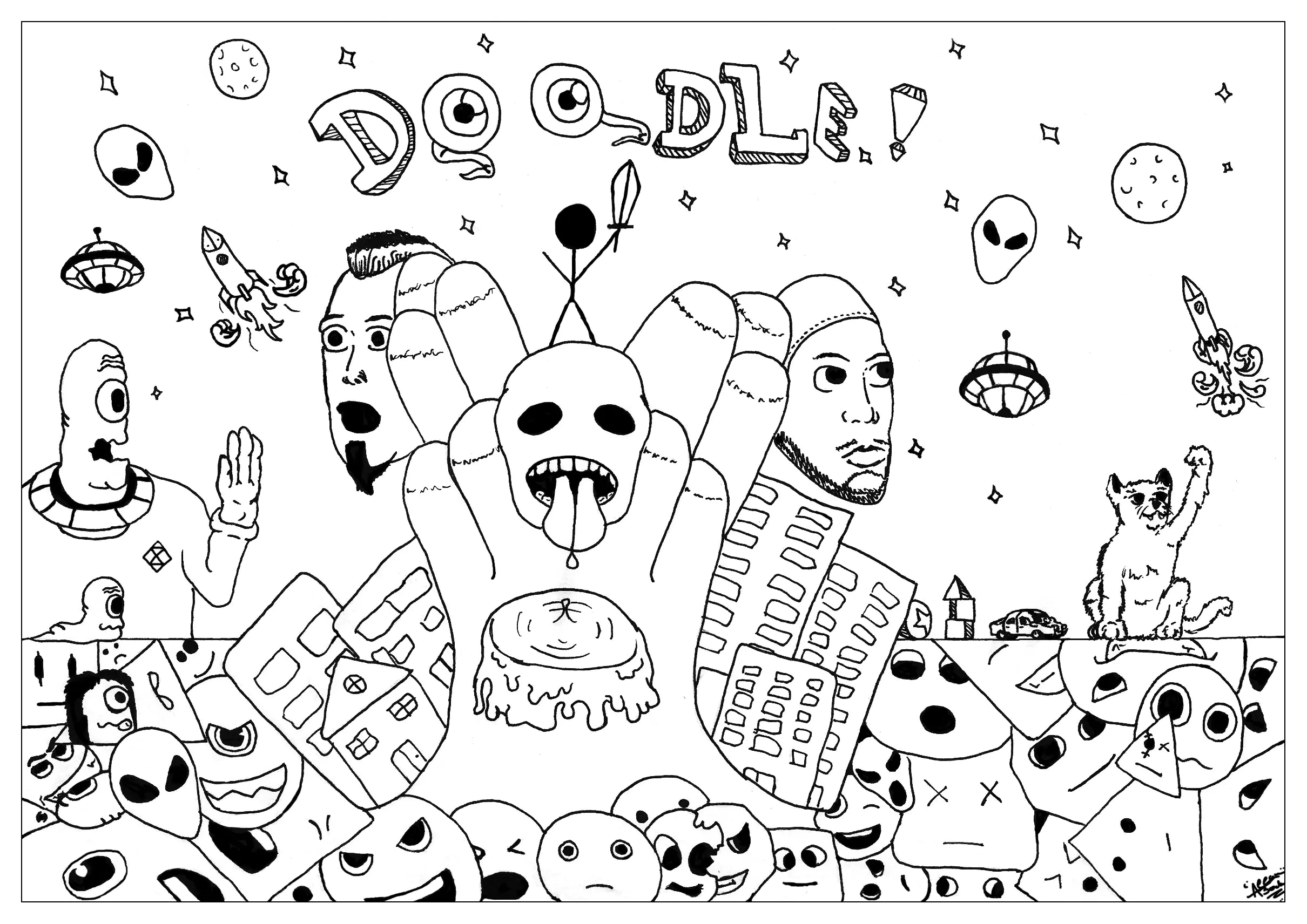 Doodle art free to color for kids