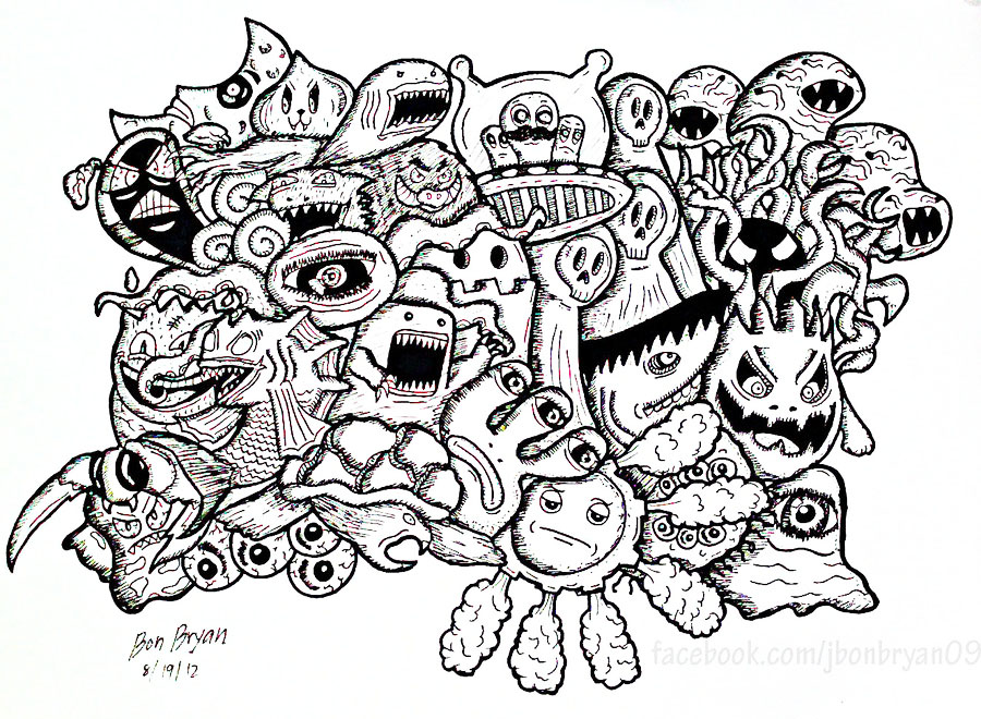 Doodle Art coloring page with few details for kids