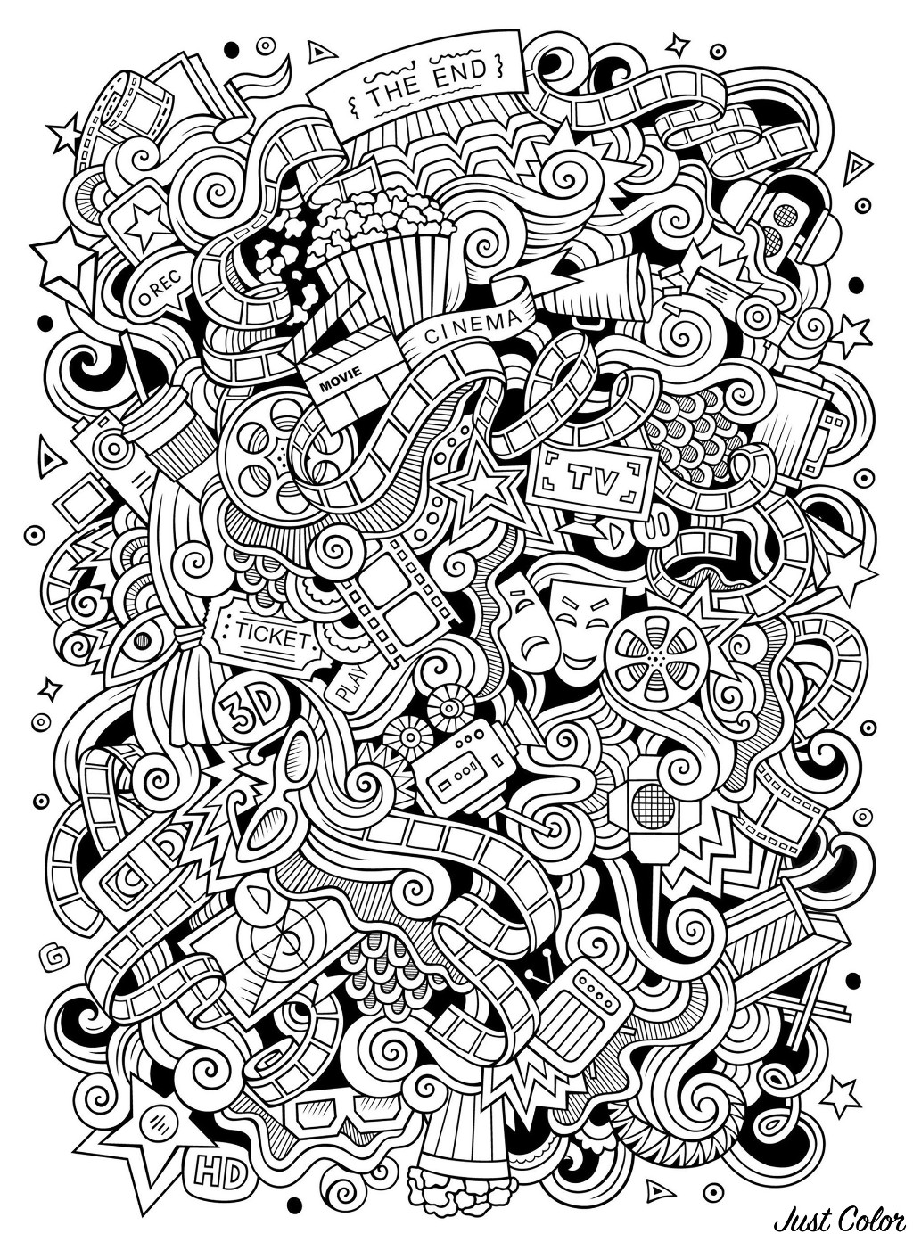 easy-doodle-on-the-theme-of-cinema-doodle-art-kids-coloring-pages