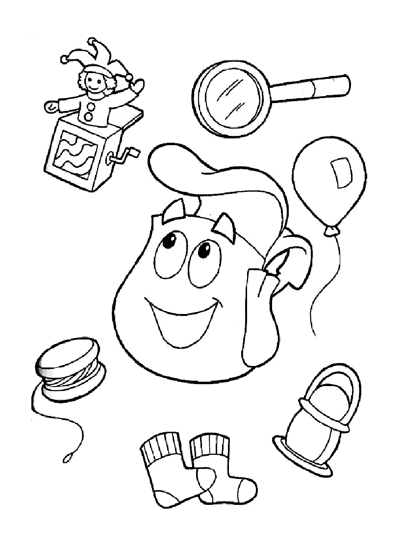 What's in the backpack? Color all the objects in it