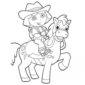 Coloring of Dora on horseback