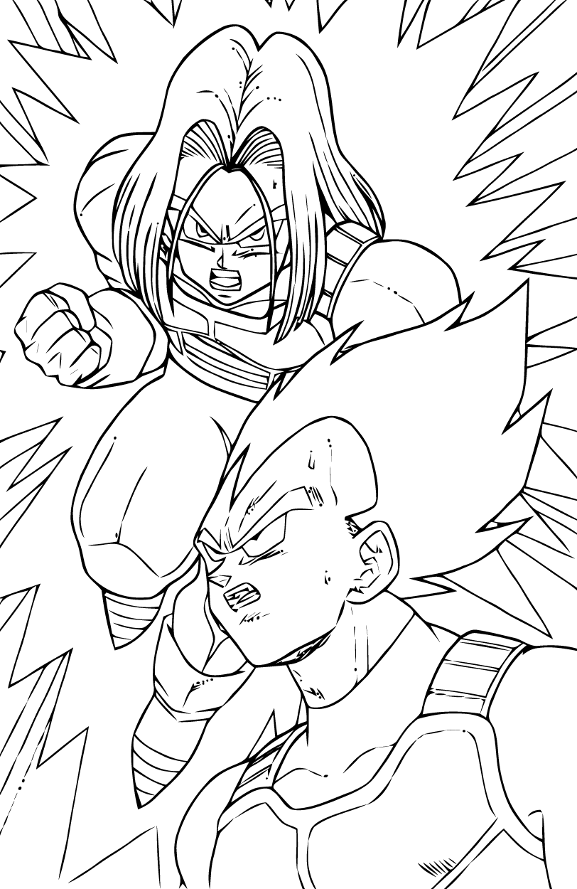 Dragon Ball Z coloring page with few details for kids : Trunks and Vegeta