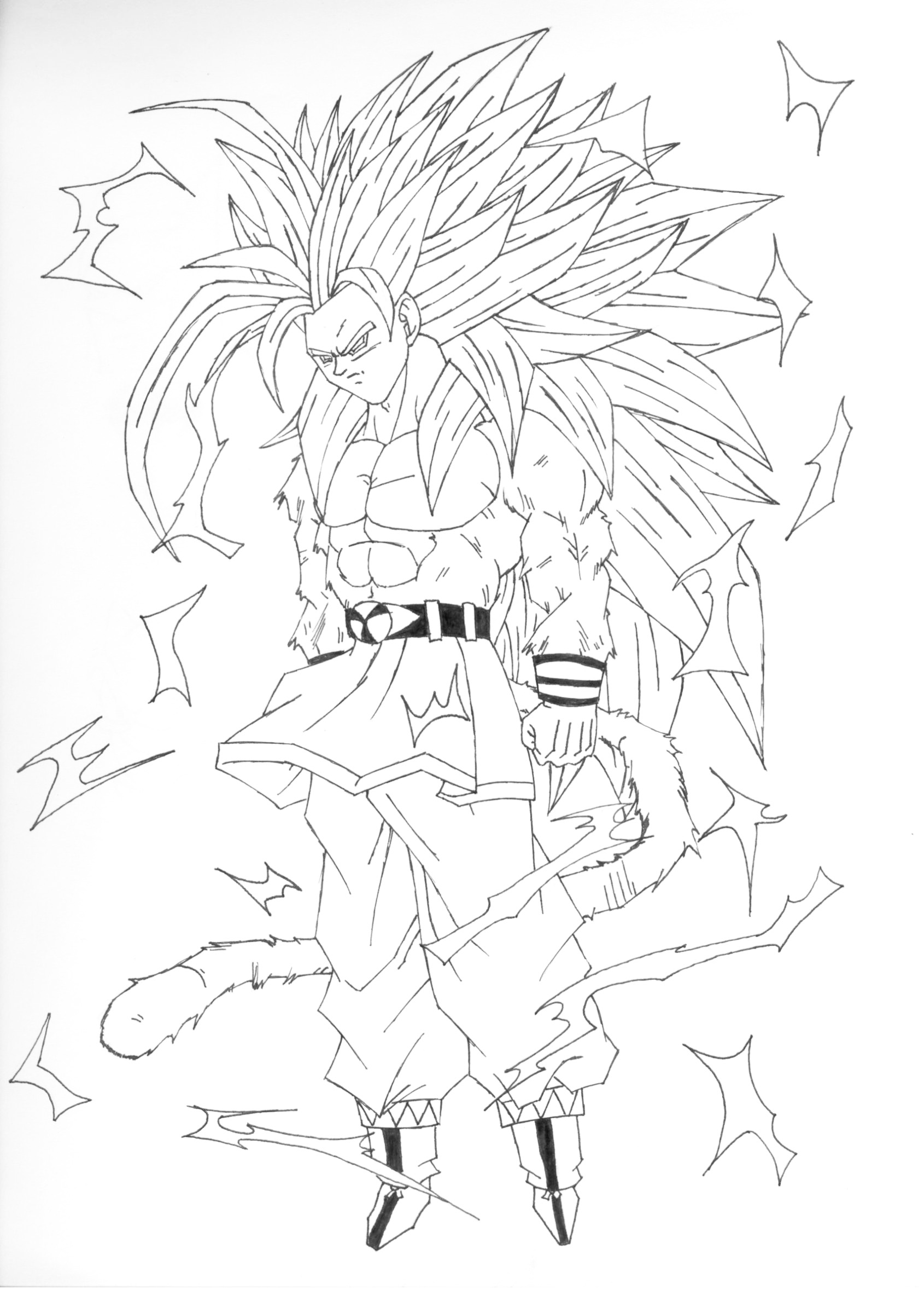 Free Dragon Ball Z coloring page to print and color : Songoku Super Saiyajin 3