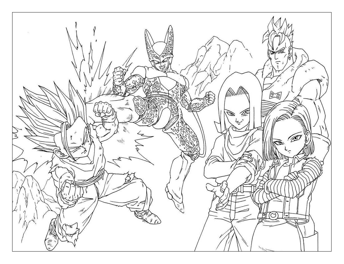 Incredible Dragon Ball Z coloring page to print and color for free : Songohan Cell And Ciborg