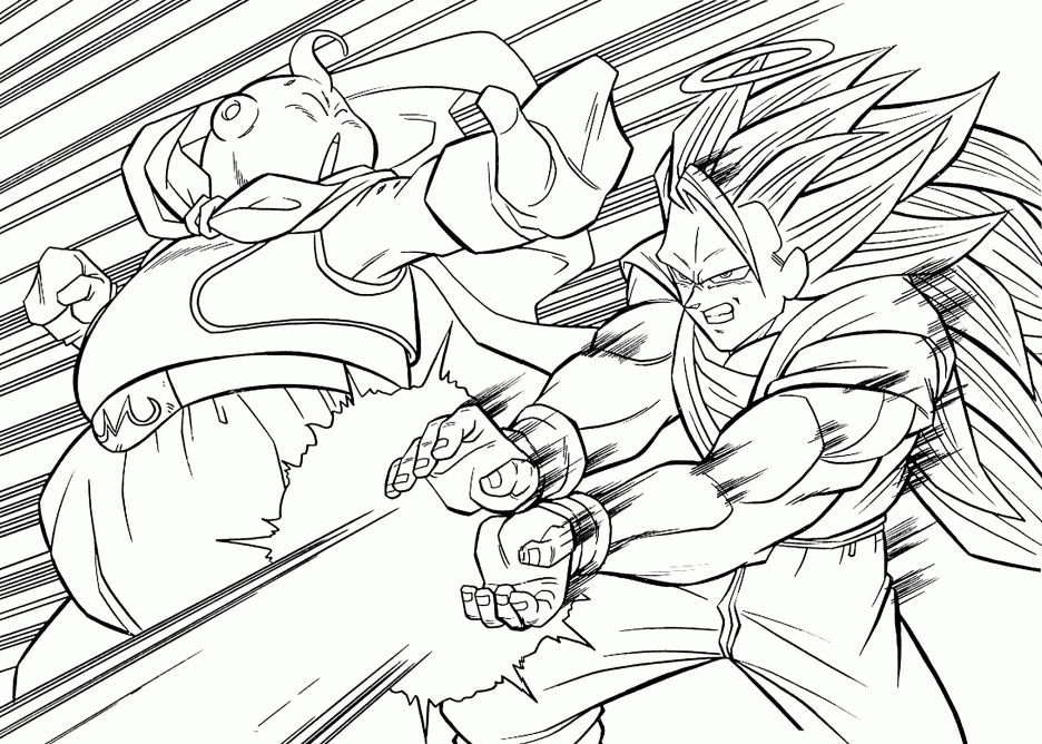 Dragon Ball Z coloring page to print and color for free : Boo and Songoku Super Saiyajin 3