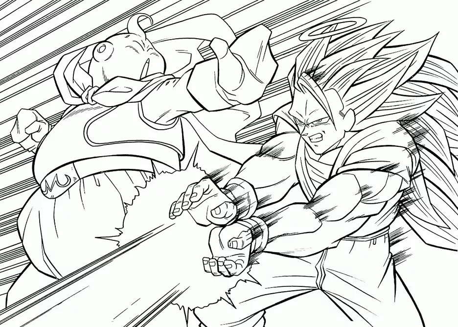 Boo and Songoku Super Saiyajin - 3 (Printable Dragon Ball Coloring Page for Kids)