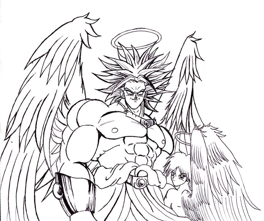 Simple Dragon Ball Z coloring page to download for free : Broly Super Saiyajin angel
