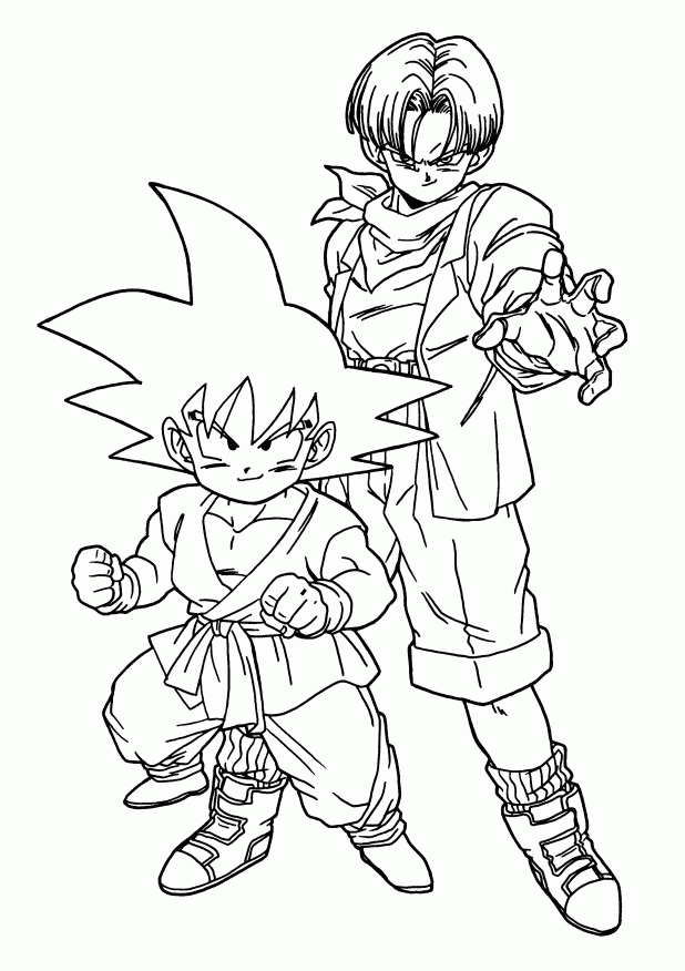 Dragon Ball Z coloring page with few details for kids : Songoten kid and Trunks