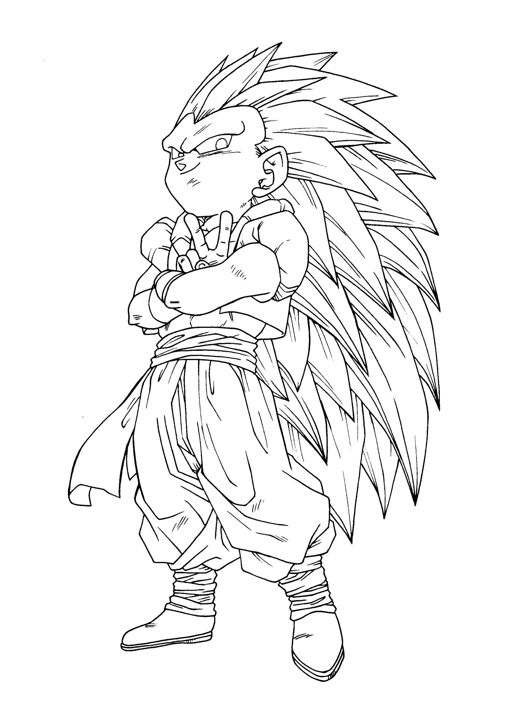 Simple Dragon Ball Z coloring page for children : Gotenks Super Saiyajin 3