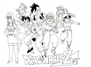 Oob Bulma Trunks Yamcha Videl and Warriors (Dragon Ball Coloring Page)