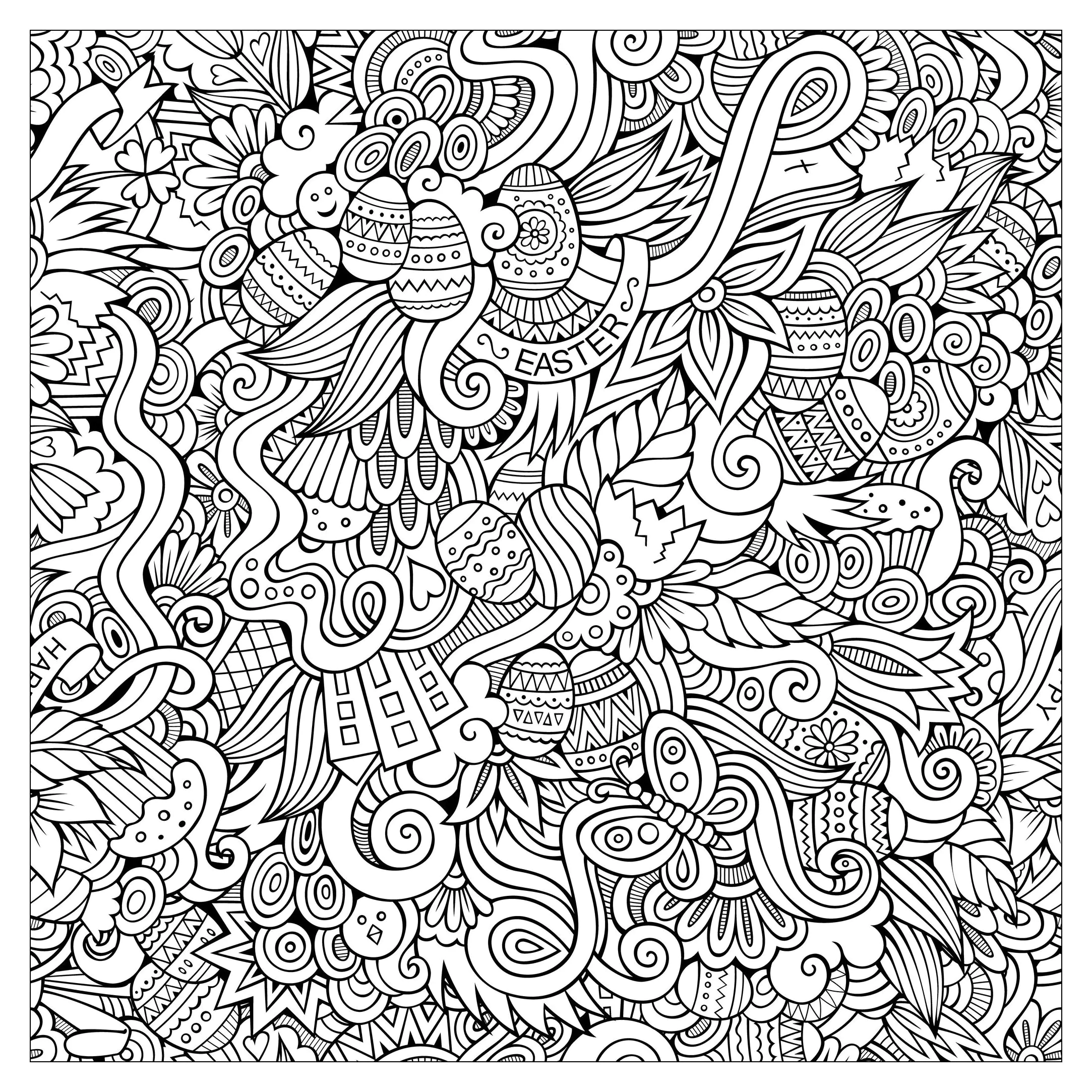 Easter square Doodle (Printable Coloring Page for Kids)