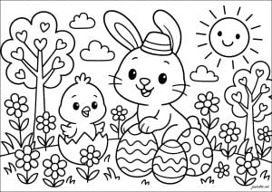 Spring egg hunt (Easter Coloring Page)
