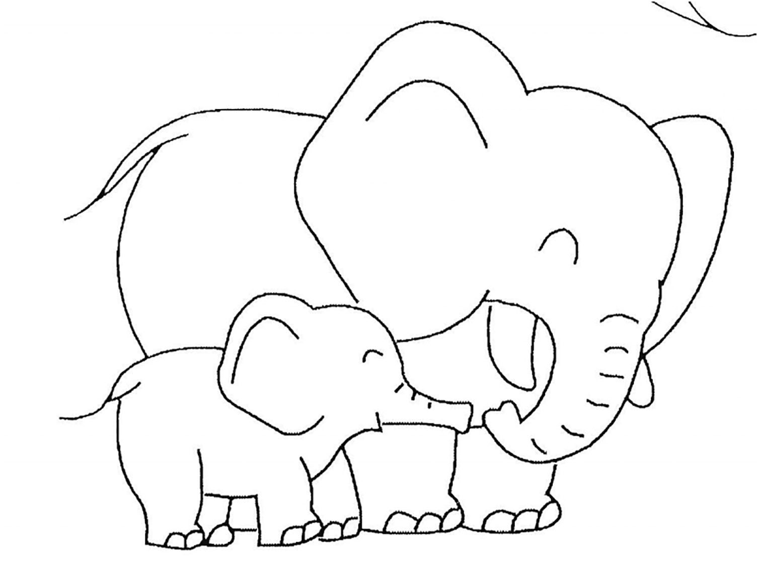 Download Elephants free to color for kids - Elephants Kids Coloring Pages