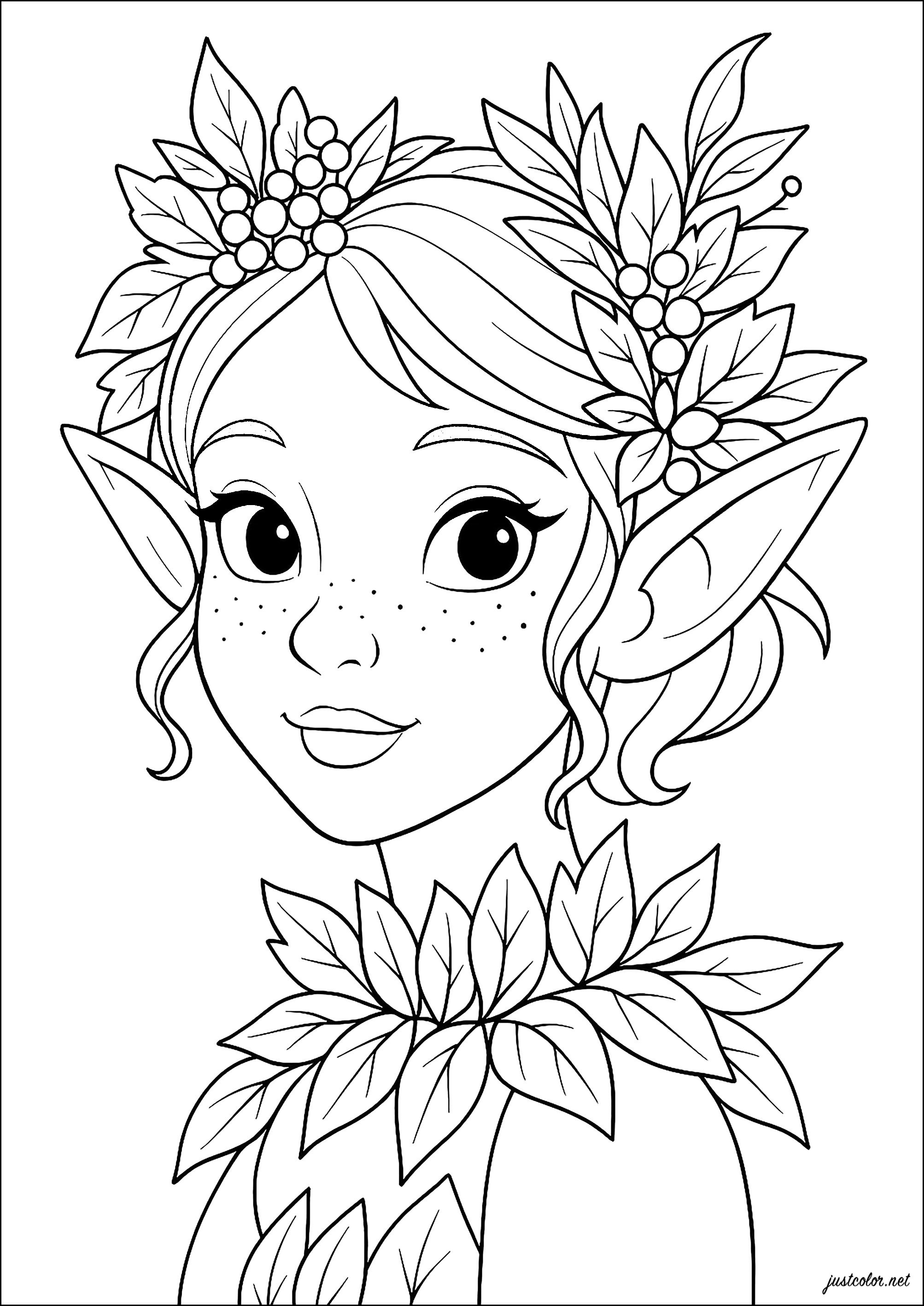 Elf of enchanted and luminous forests (Printable Coloring Page for Kids)