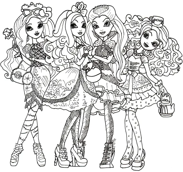 3 Ever After High dolls to color