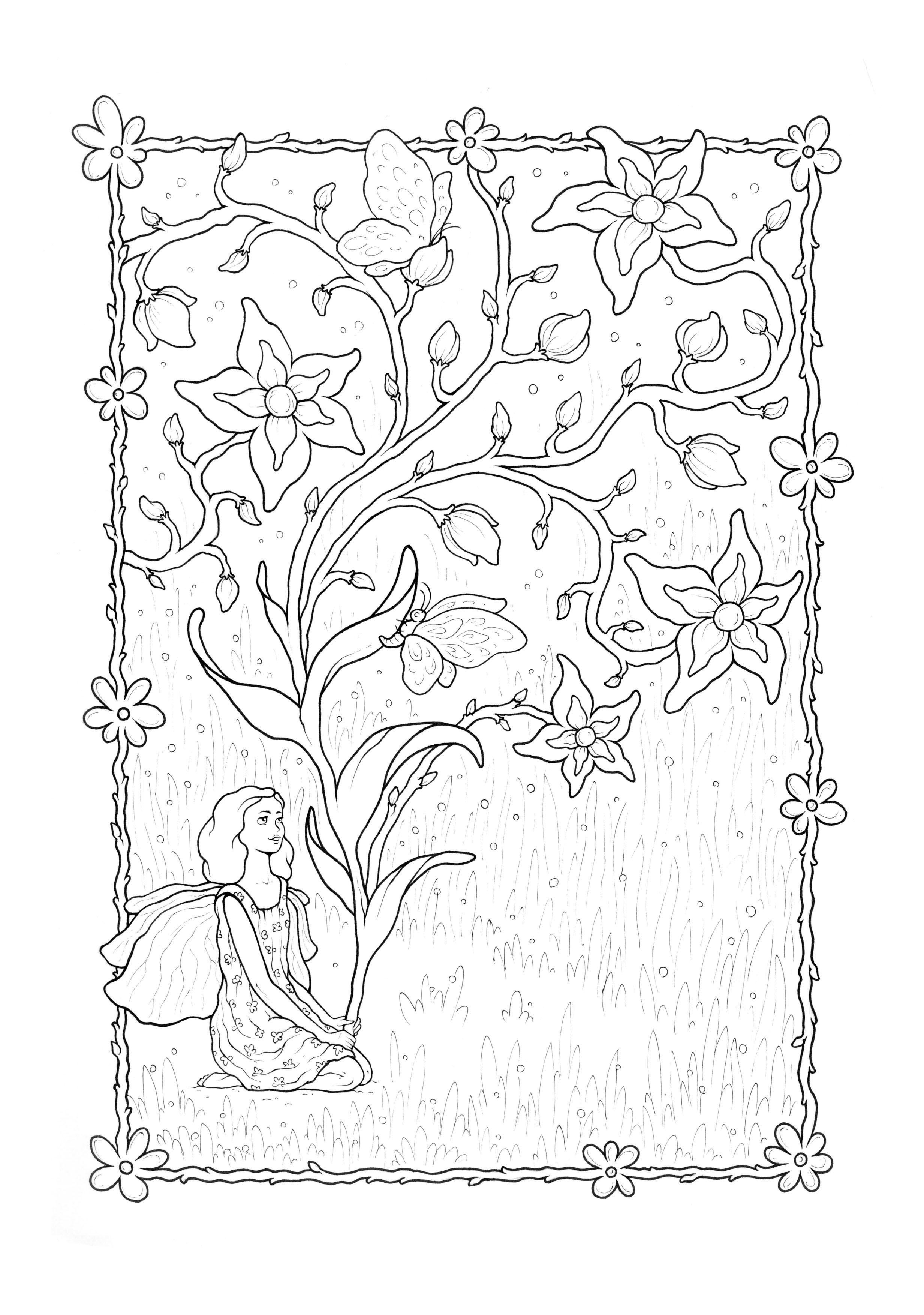 Simple Fairy coloring page to print and color for free