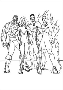The team ready for action (Les Quatre Fantastiques Coloring Page)