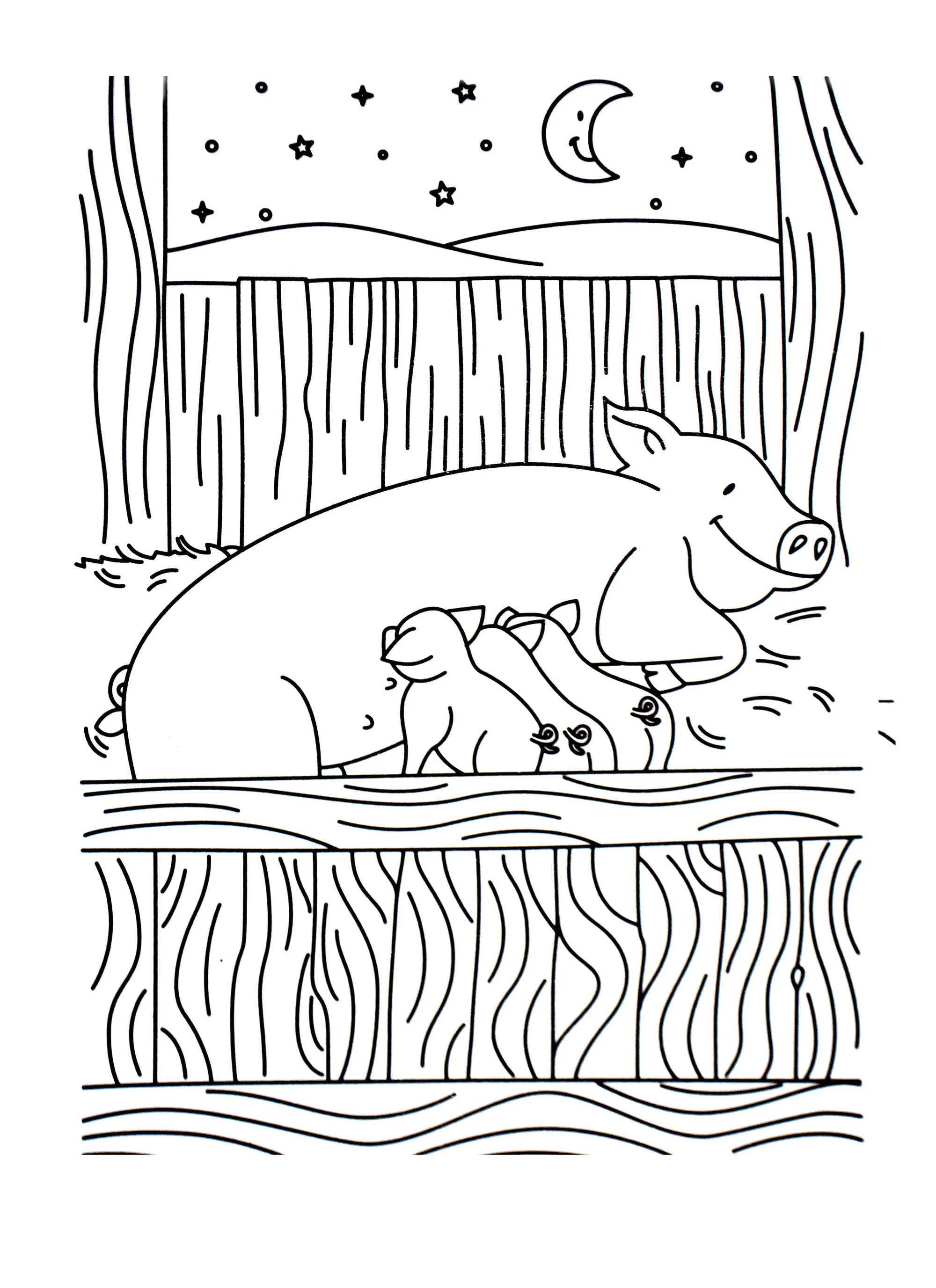 Pig and her babies (Printable Farm Coloring Page for Kids)
