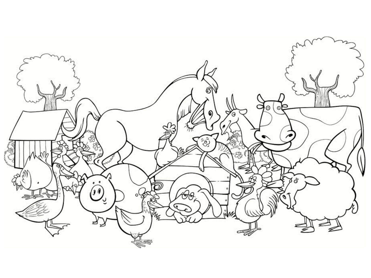 Farm animals picture to print and color