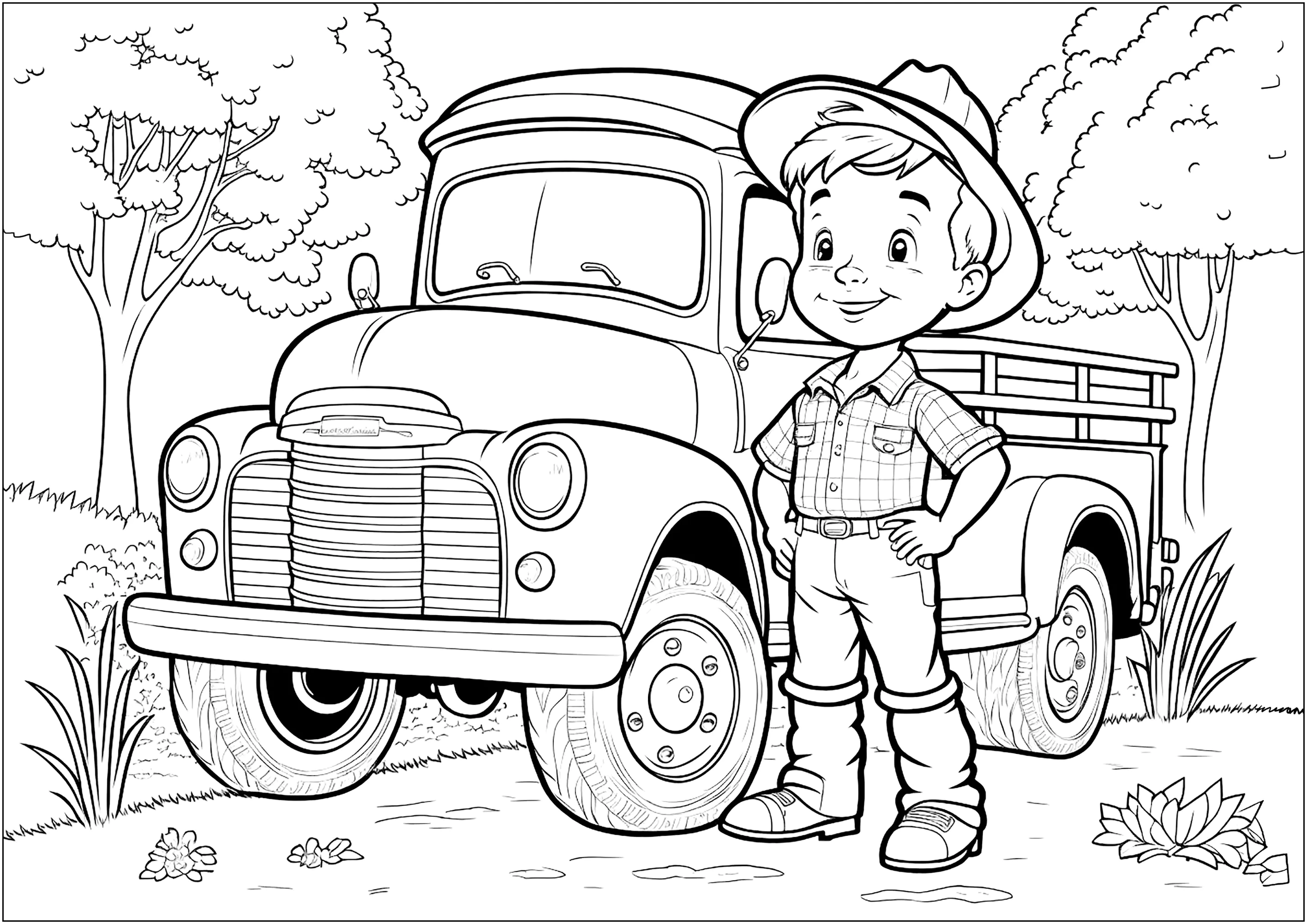 Young farmer (Printable Farm Coloring Page for Kids)