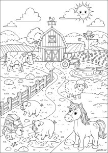 Happy morning on the farm (Coloring Page)