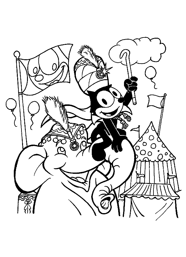 Felix the cat coloring page to print for kids