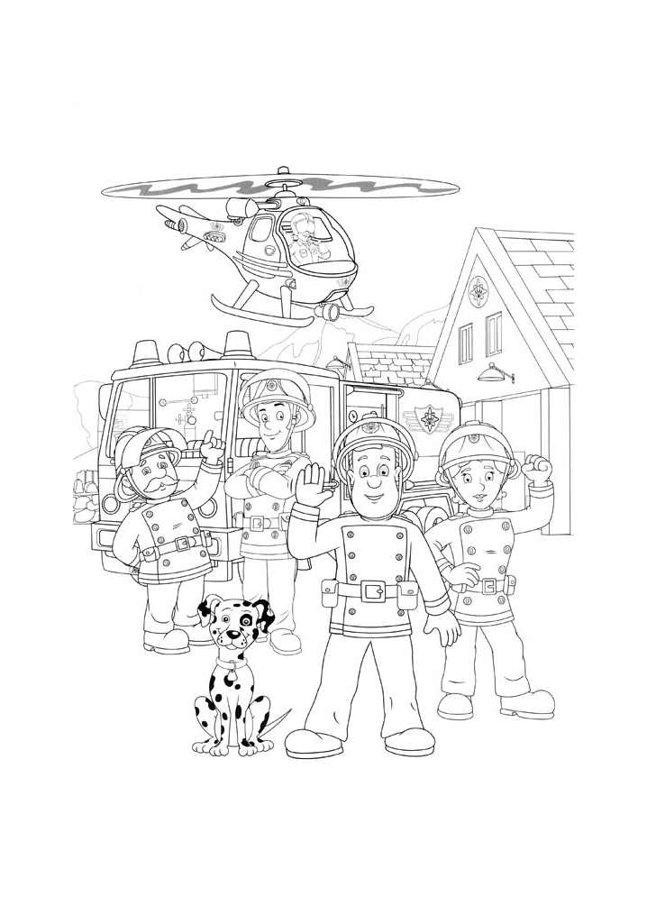 Drawing of Sam the fireman with his colleagues to print