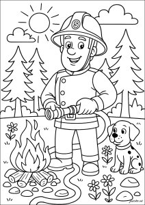Fireman and his dog (Fireman Sam Coloring Page)