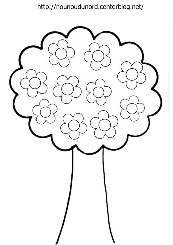 Flowers on a tree: simple coloring for the little ones (kindergarten)