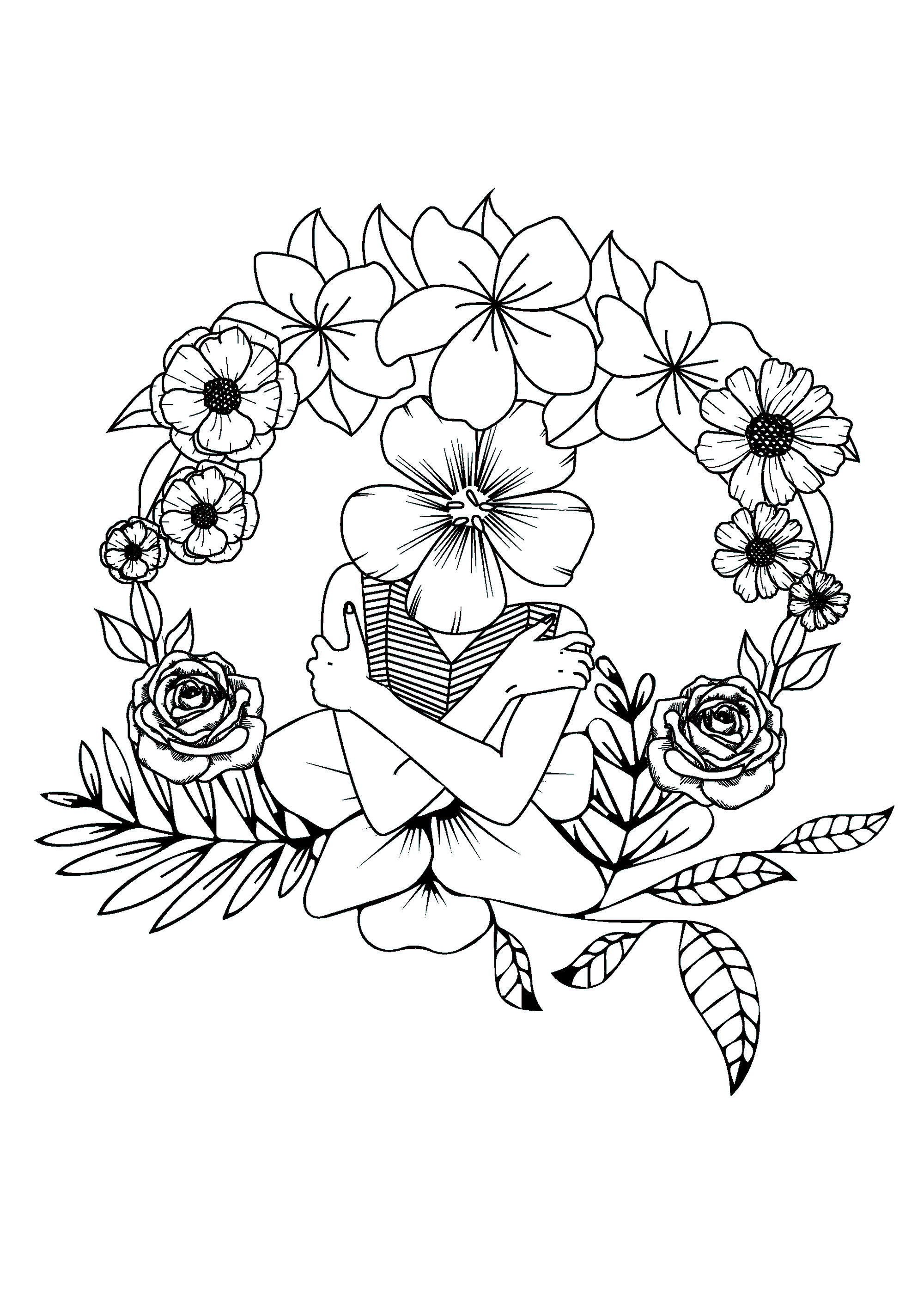 Woman with flower head   Flowers Kids Coloring Pages